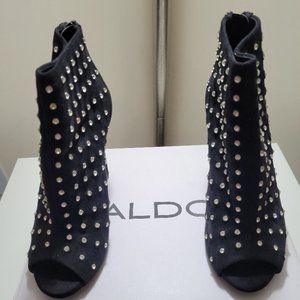 ALDO Rhinestone Black Peep Toe Ankle Boots Size 8